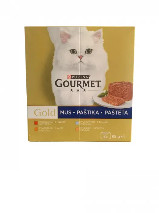 Pachet Gourmet Gold Pate cu vita, pui, curcan ton 8 buc x 85 gr
