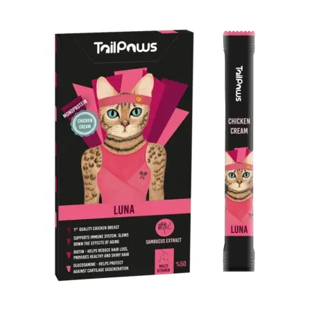 Gustare pentru pisici Tail Paws Luna Crema cu pui vitamine 5 buc pachet