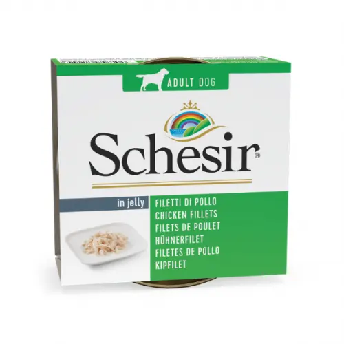 Hrana umeda caini, Schesir Dog Chicken Fillets in Jelly, 150 g