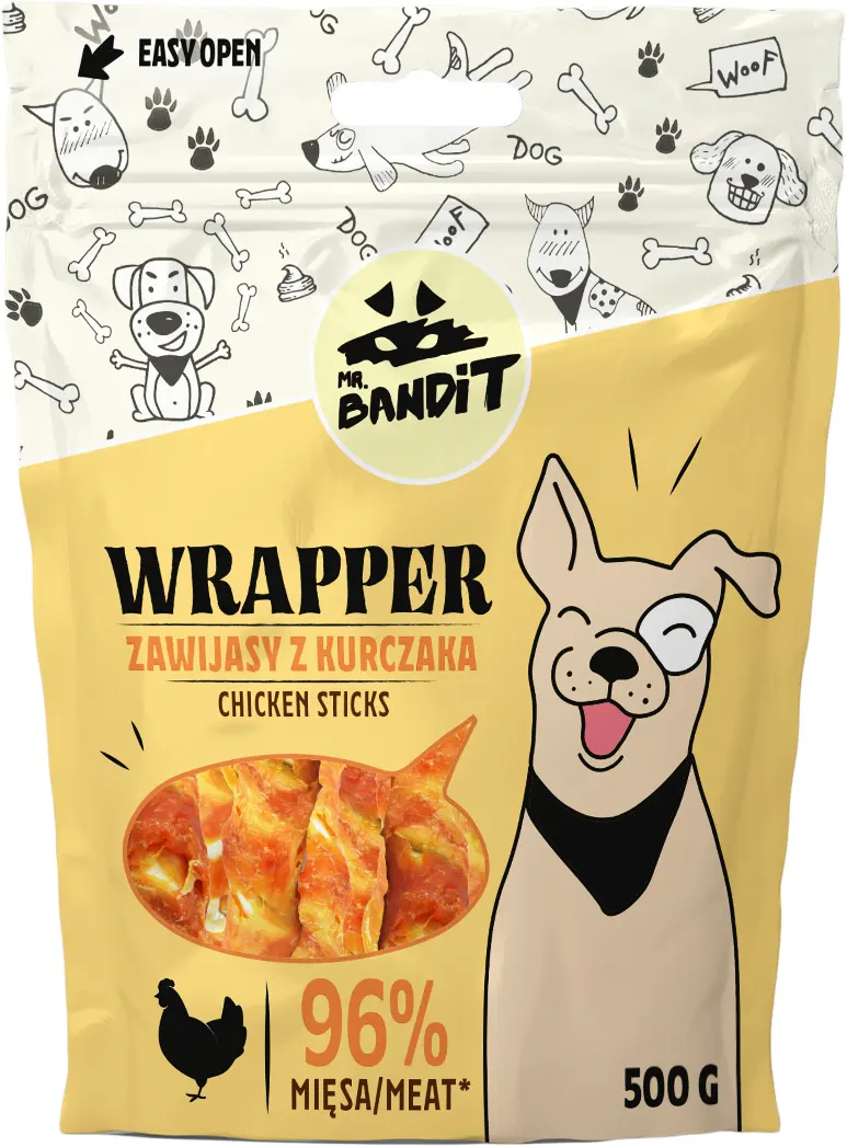Recompense pentru caini Mr. Bandit WRAPPER XXXL, pui, 500g
