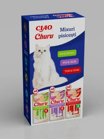 Ciao Churu Mixuri Pisicesti cu Pui si Scoici, Pui si Crab, Ton si Crab 6 Buc