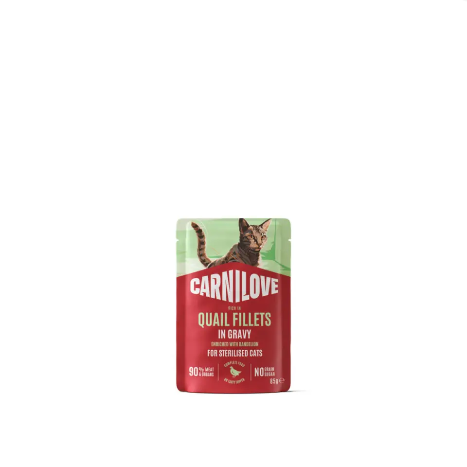 CARNILOVE Sterilised, Prepeliță, plic hrană umedă fără cereale pisici sterilizate, (în sos), 85g