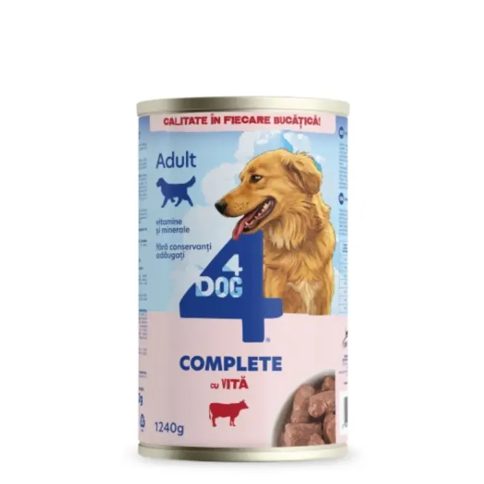 Conserva pentru caini 4Dog cu vita 1250 gr