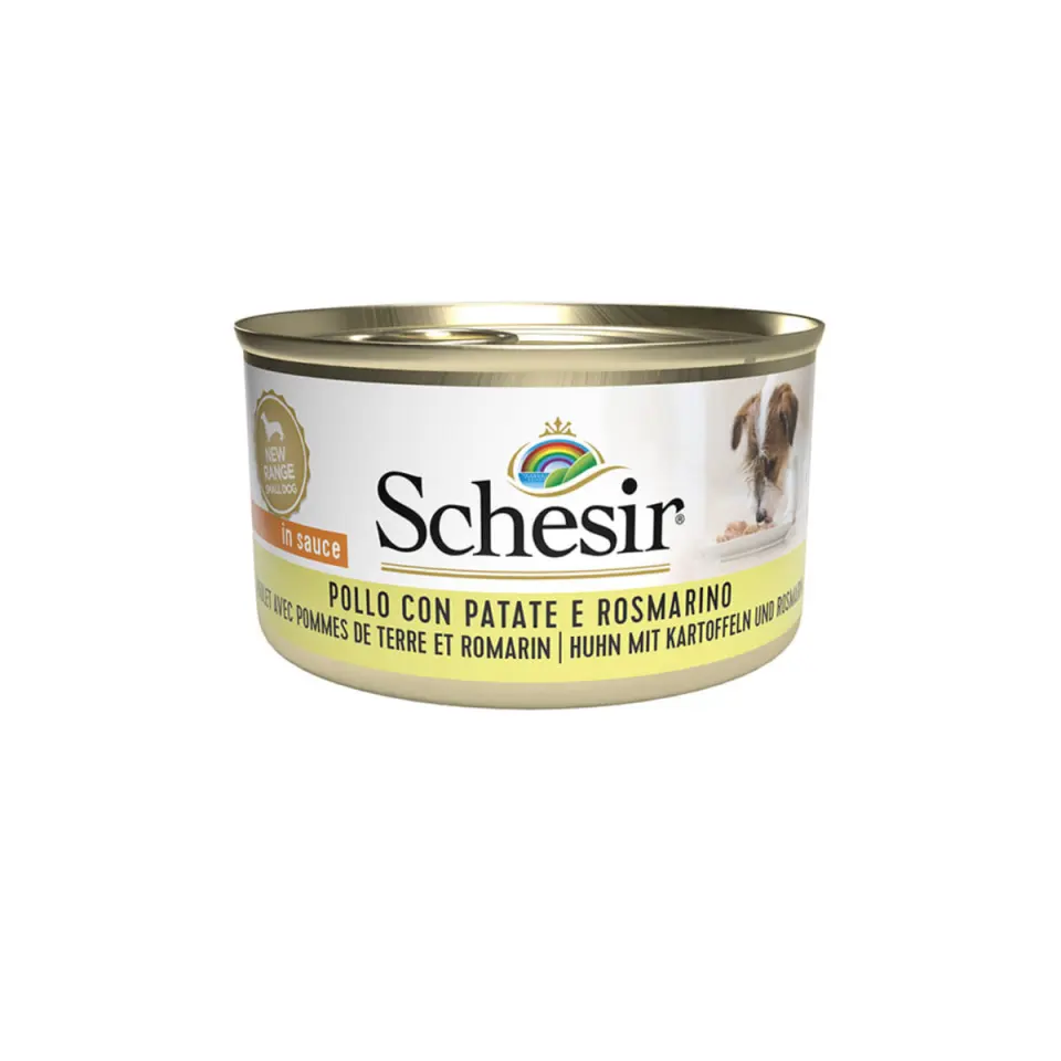 SCHESIR Complementary Adult Small , XS-S, Pui și Cartof Dulce, conservă hrană umedă câini, (în aspic), 85g