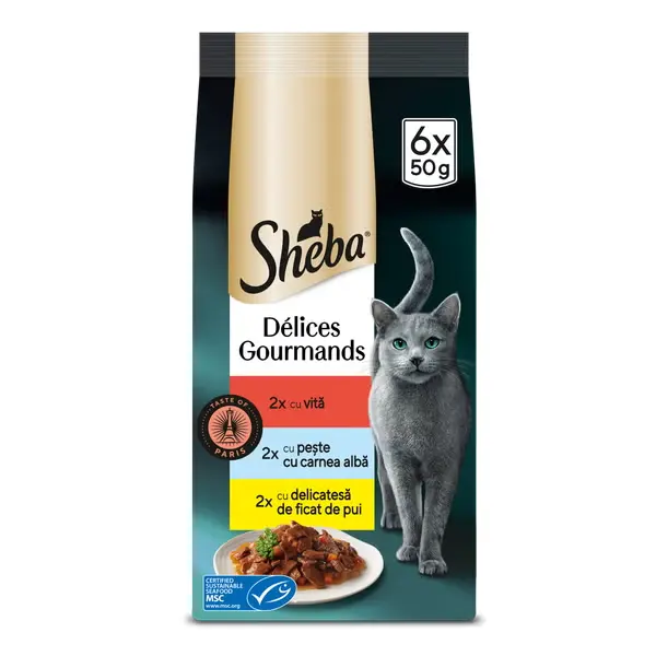 Sheba Plic Taste Vita/Peste/Ficat De Pui 6X50 g