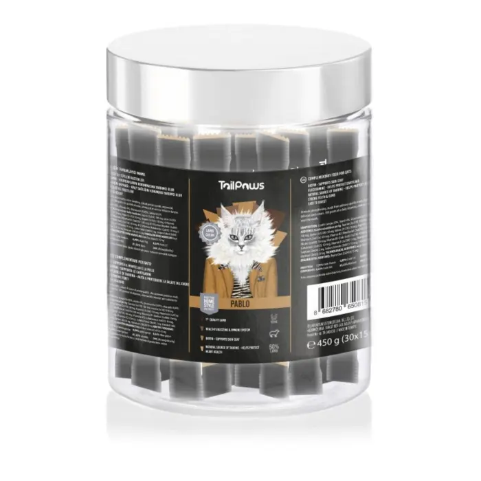 Gustare pentru pisici Tail Paws Pablo Crema cu inimi de pasare 30 buc cutie