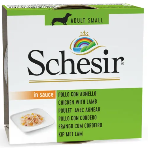 Hrana umeda caini, Schesir Dog Adult Small Chicken with Lamb in Sauce, 85 g