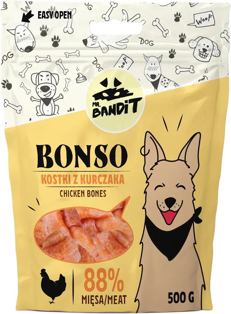 Recompense pentru caini Mr. Bandit BONSO, oase de pui, 500g