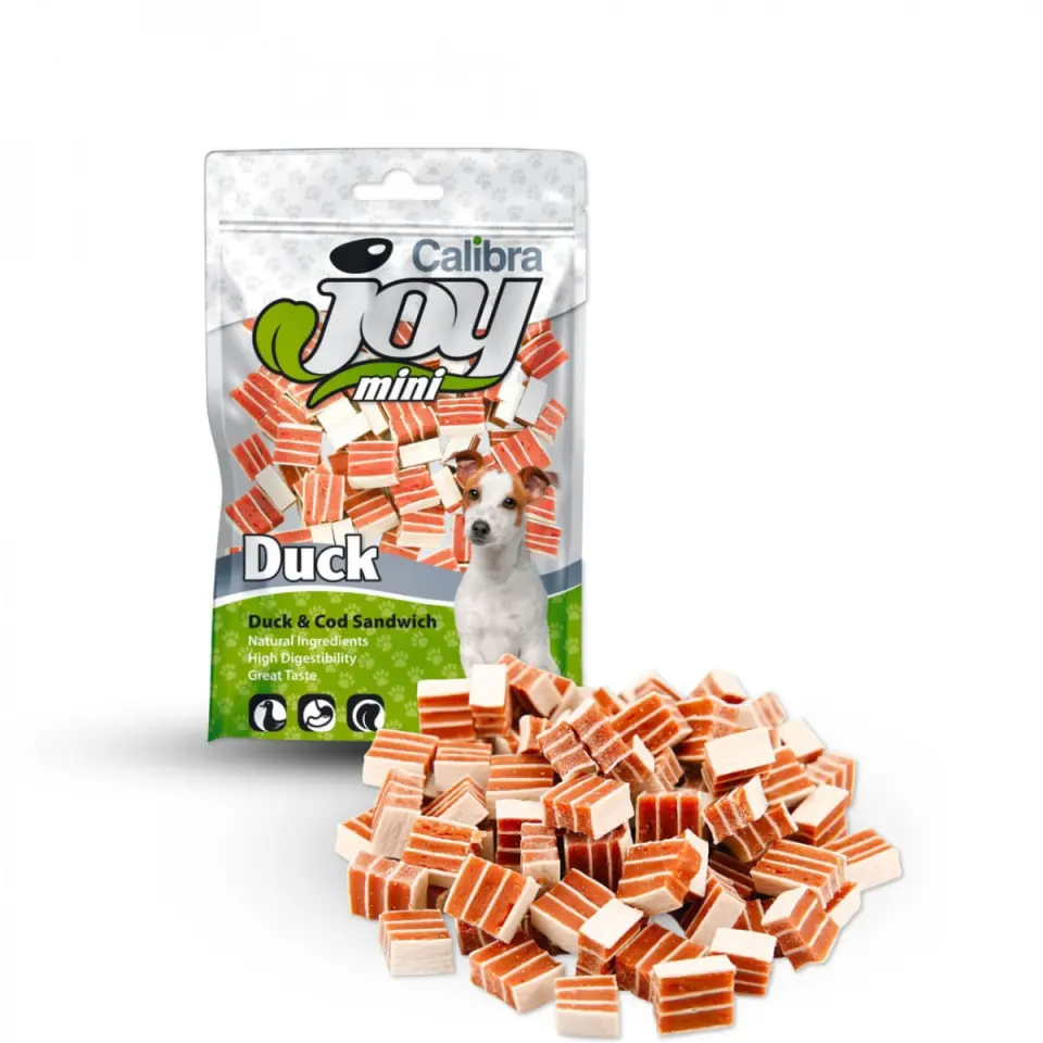CALIBRA Joy Mini Sandwich, XS-S, Rață și Cod, punguță recompense fără cereale câini, 70g