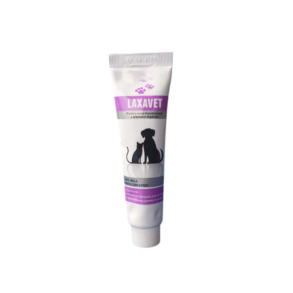 PASTEUR Laxavet, supliment sistem digestiv, limitarea ghemurilor de blană câini, pastă orală PASTEUR Laxavet, XS-XL, supliment sistem digestiv, limitarea ghemurilor de blană câini și pisici, flacon, 40g pastă orală