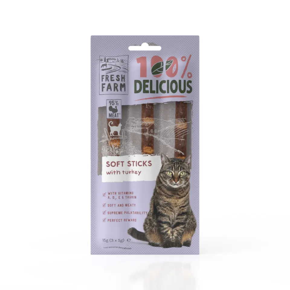 FRESH FARM Soft Sticks, Curcan, punguță recompense pisici, 15g