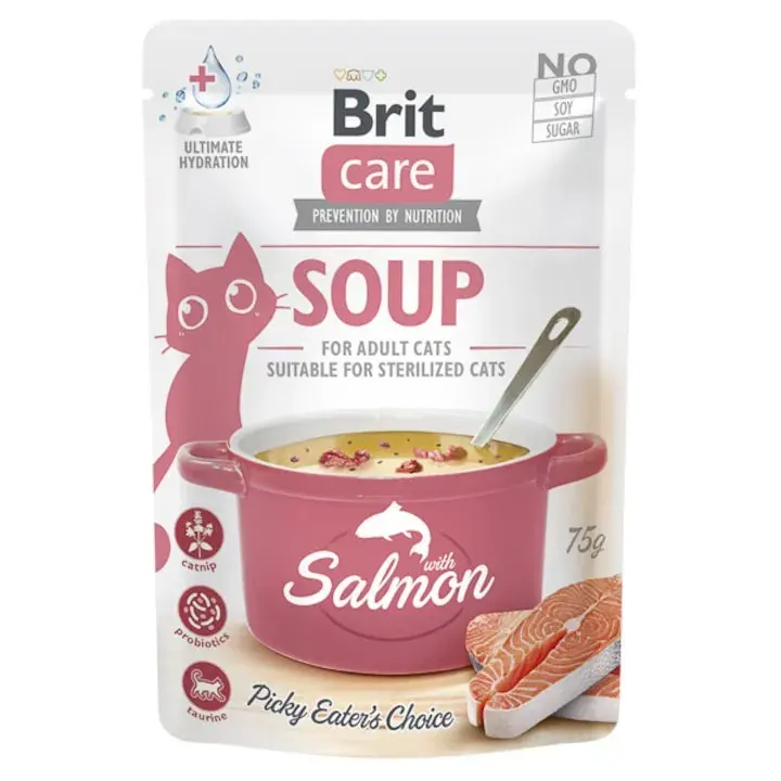Hrana umeda pentru pisici Brit Care Soup cu somon 75 gr