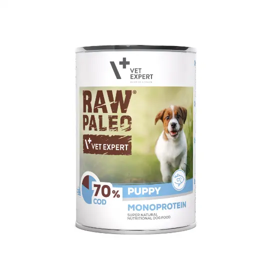 Hrana umeda pentru caini, puppy, RAW PALEO, cod, 400 g