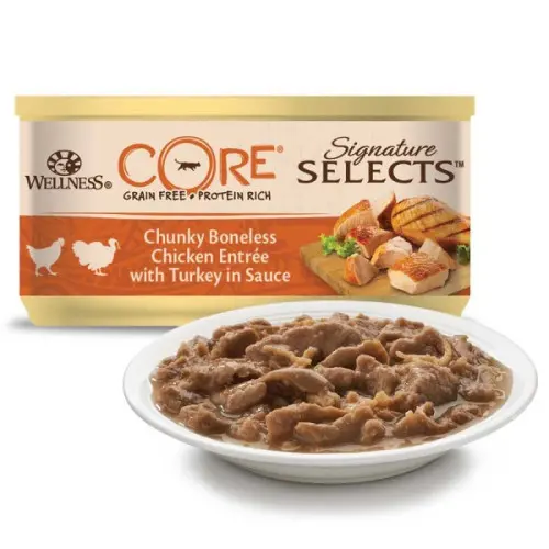 Hrana umeda pentru pisici Wellness Core Signature Select cu pui si curcan in sos 79 g