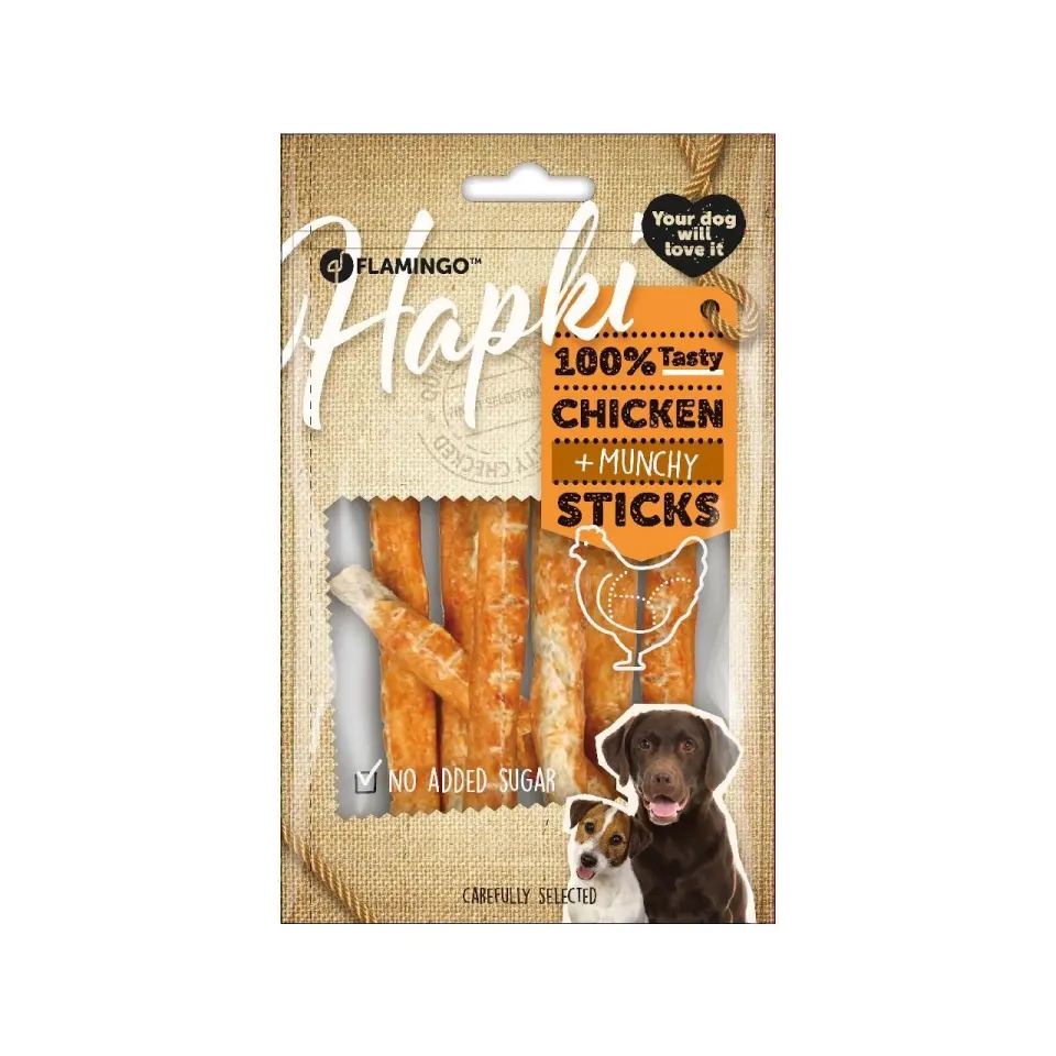 Recompense Caini, Flamingo Hapki Baton Presat Natur cu Pui, 80 g