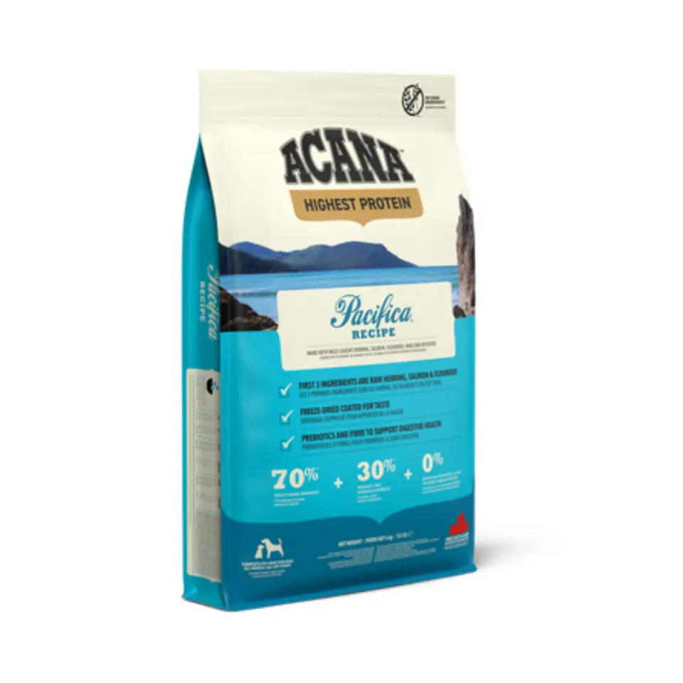 ACANA Highest Protein Pacifica, XS-XL, Hering și Macrou, hrană uscată fără cereale câini, 11.4kg