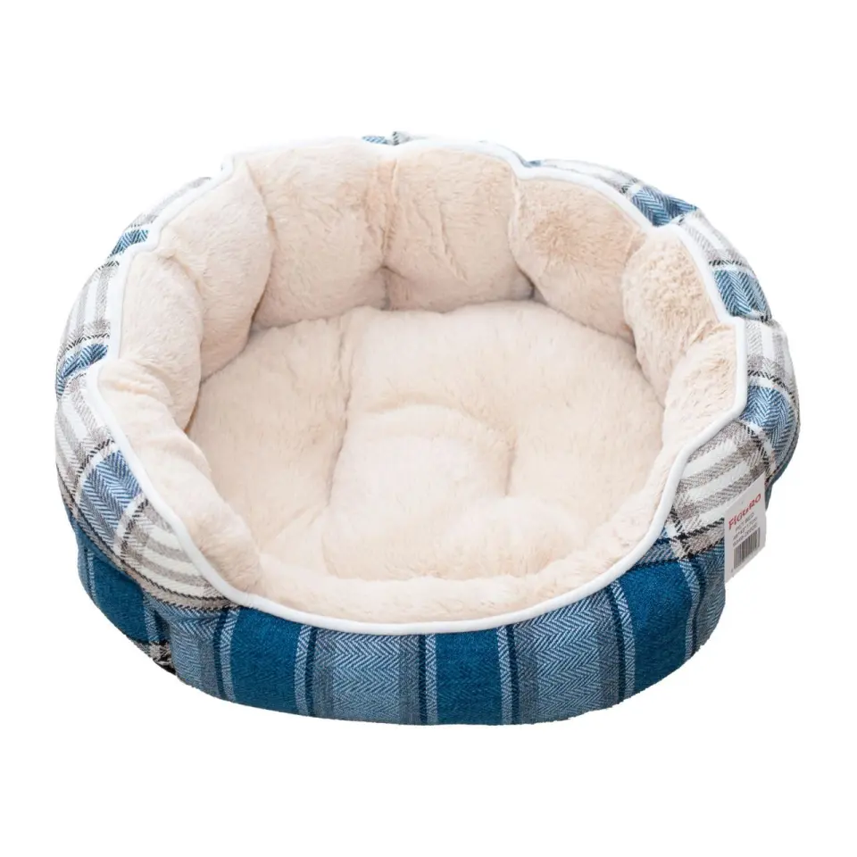 Culcus Pentru Caini Si Pisici din Panza/plush Carouri-bej 48 X 42 X 17 Cm/ 9349-2002e
