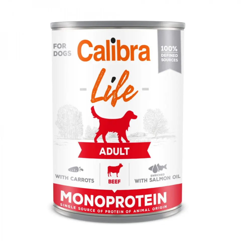 CALIBRA Life, XS-XL, Vită și Morcov, conservă hrană umedă monoproteică fără cereale câini, (pate), 400g