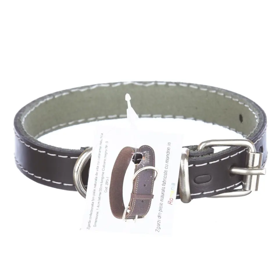 Zgarda din piele, neagra, pentru caini de talie mica, 1,4 cm x 30 cm