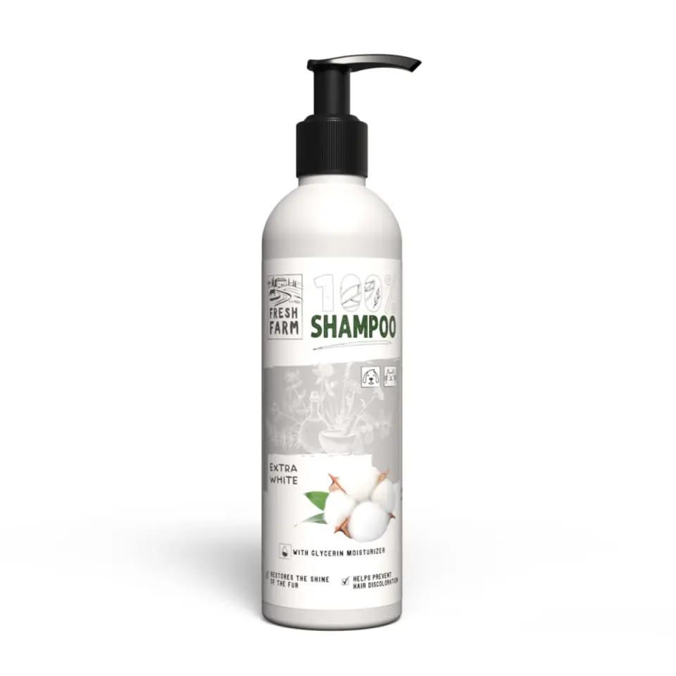 FRESH FARM Extra White, XS-XL, șampon câini, blană albă, flacon, 250ml