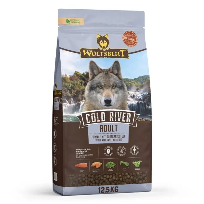 Hrana uscata pentru caini Wolfsblut Cold River Adult cu pastrav 12,5 kg