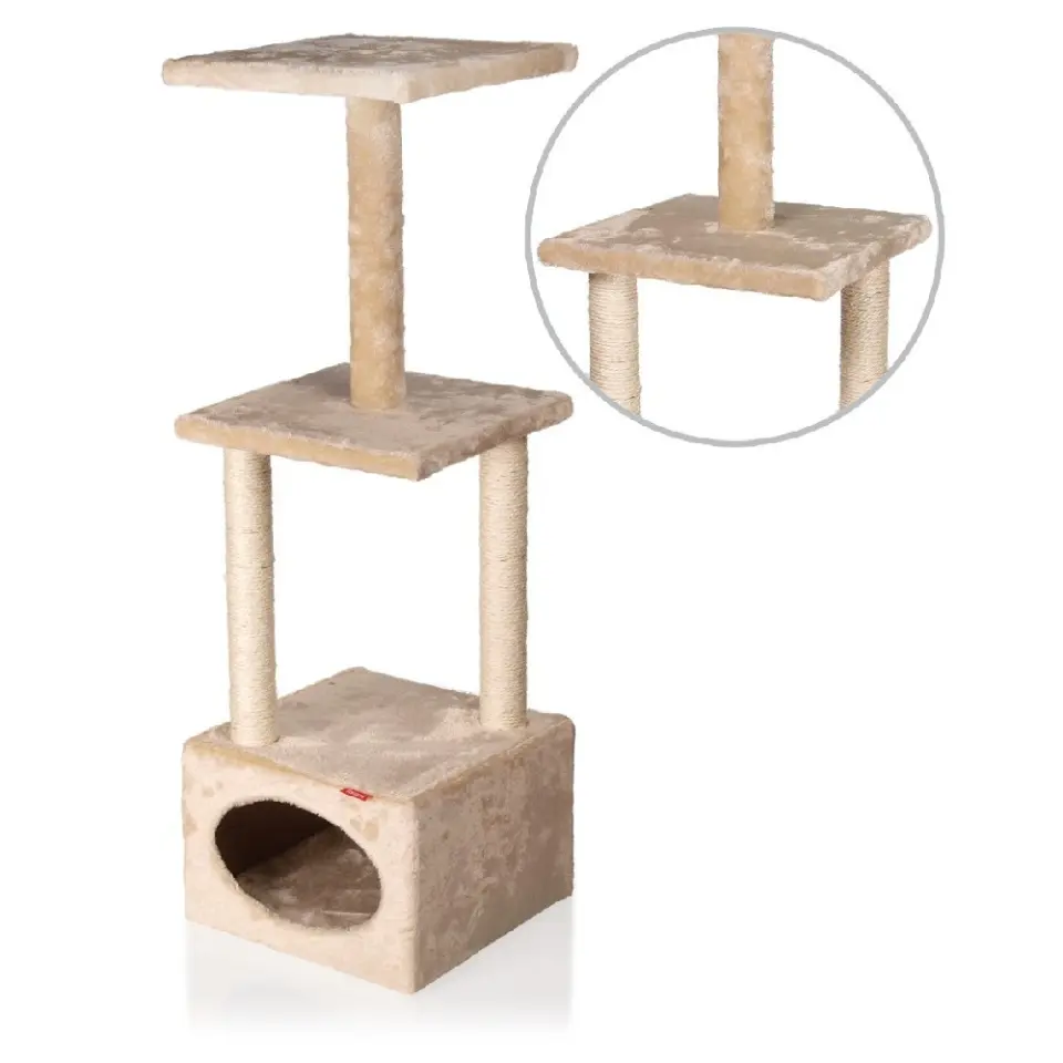 Ansamblu De Joaca Pentru Pisici Casuta cu Stalp Bej 31x31x94 cm