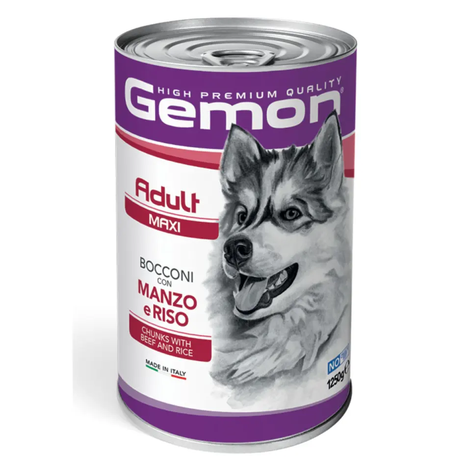 GEMON Maxi Adult, L-XL, Vită și Orez, conservă hrană umedă câini, (în aspic), 1250g