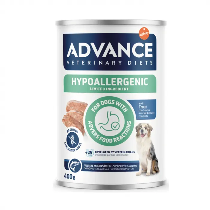Conserva dietetica pentru caini Advance Hypoallergenic cu pastrav 400 gr