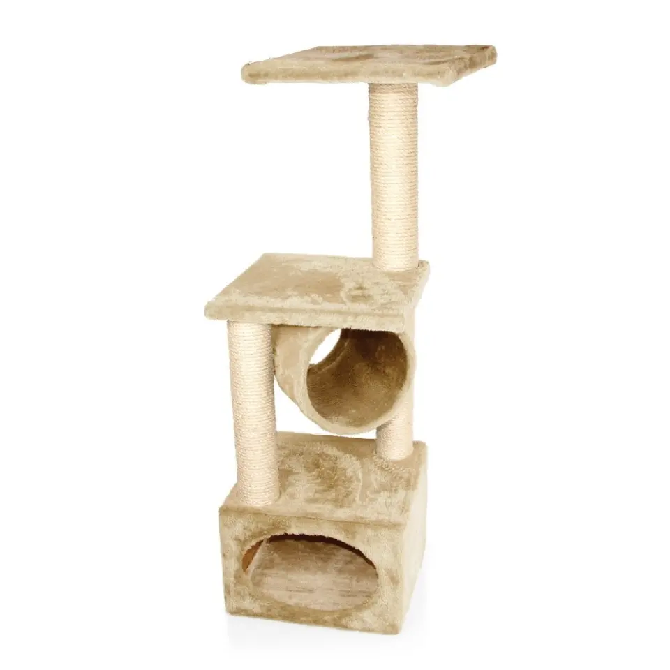 Ansamblu De Joaca Pentru Pisici Casuta cu Stalp Bej 35x35x109 cm