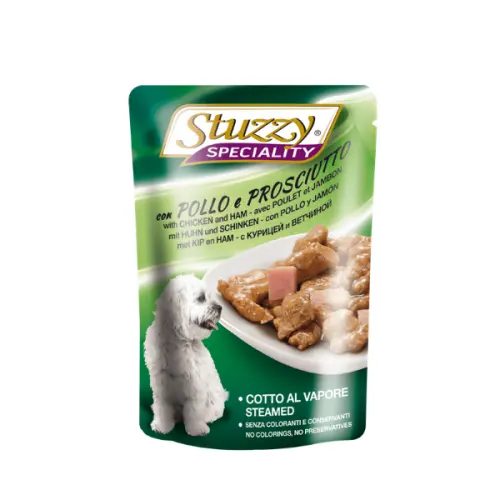 Hrana umeda pentru caini Stuzzy Adult cu pui si sunca 100 g