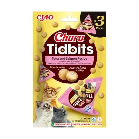 Churu Cat Tidbits, Recompense Pisici, Ton si Somon, 12 g x 3 buc
