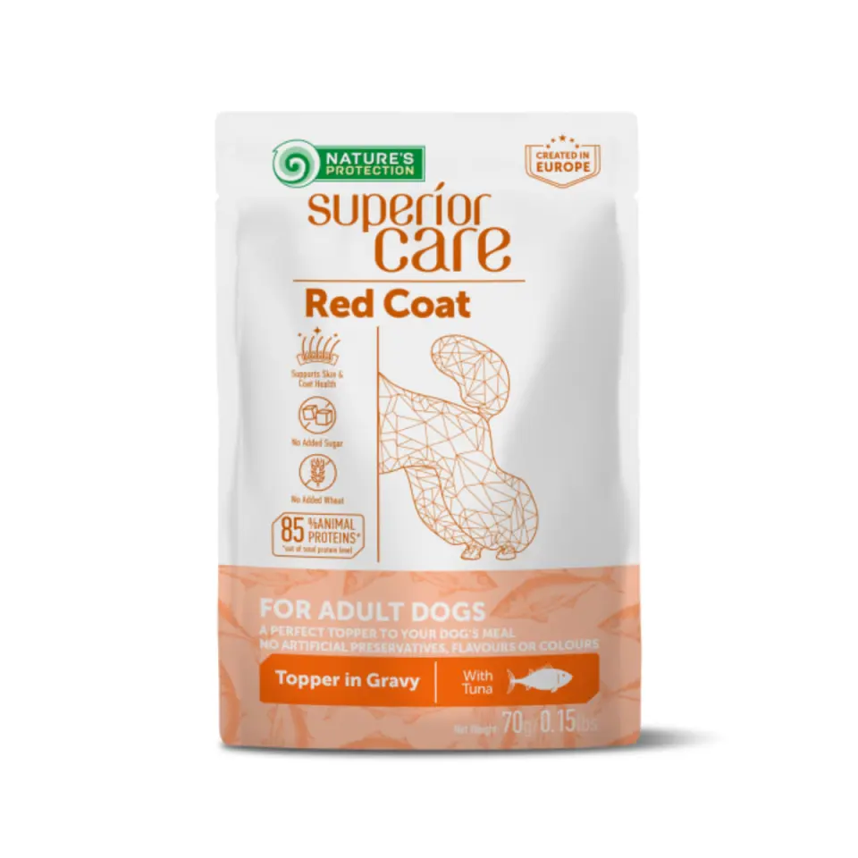 NATURES PROTECTION Superior Care Red Coat, XS-XL, Ton, plic hrană umedă monoproteică câini, (topping), 70g