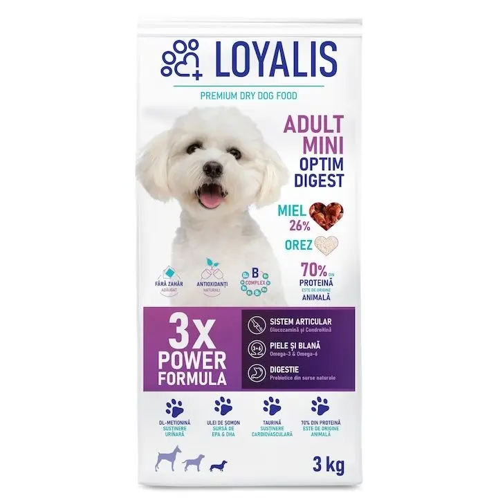 Hrana uscata premium, Loyalis, Adult, Mini, Miel, 3 kg