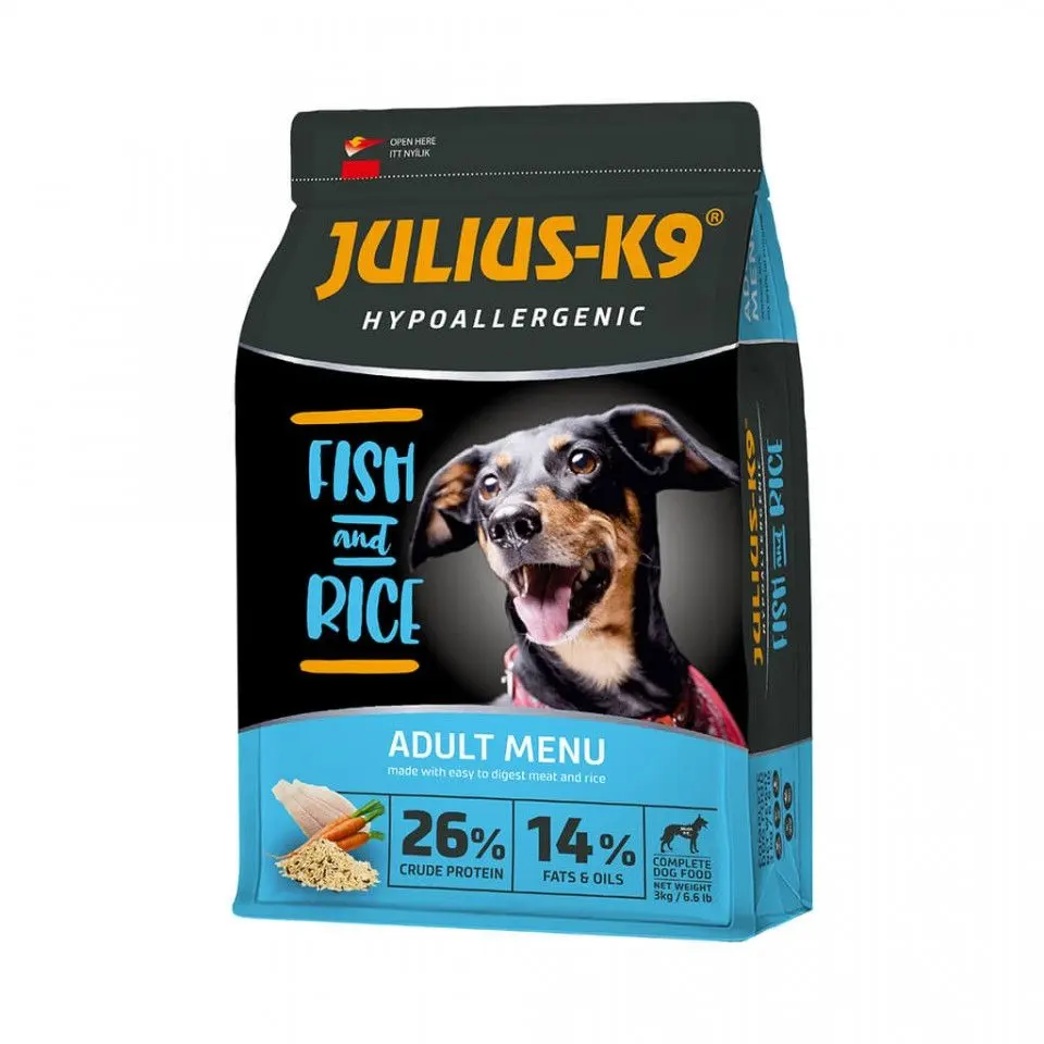 Hrana uscata premium hipoalergenica caini, Julius K9 Adult, Peste & Orez, 12 kg