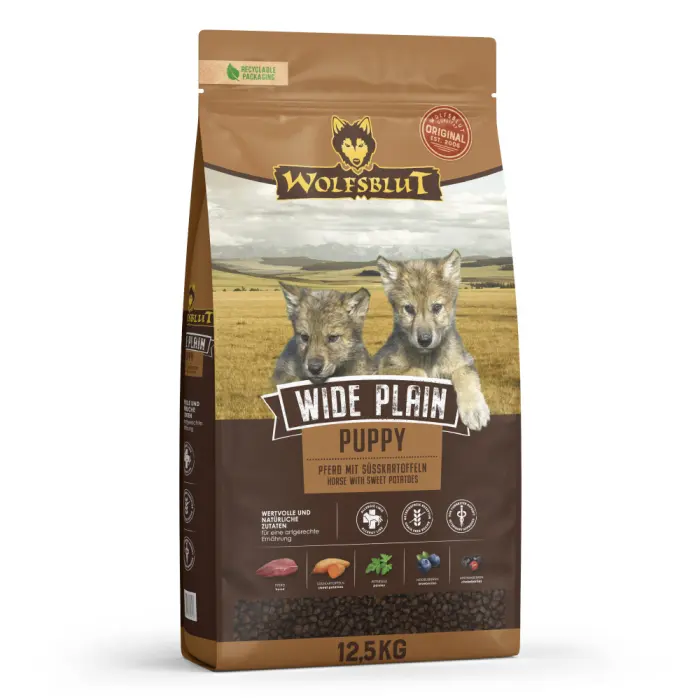 Hrana uscata pentru caini Wolfsblut Wide Plain Puppy cu carne de cal 12,5 kg