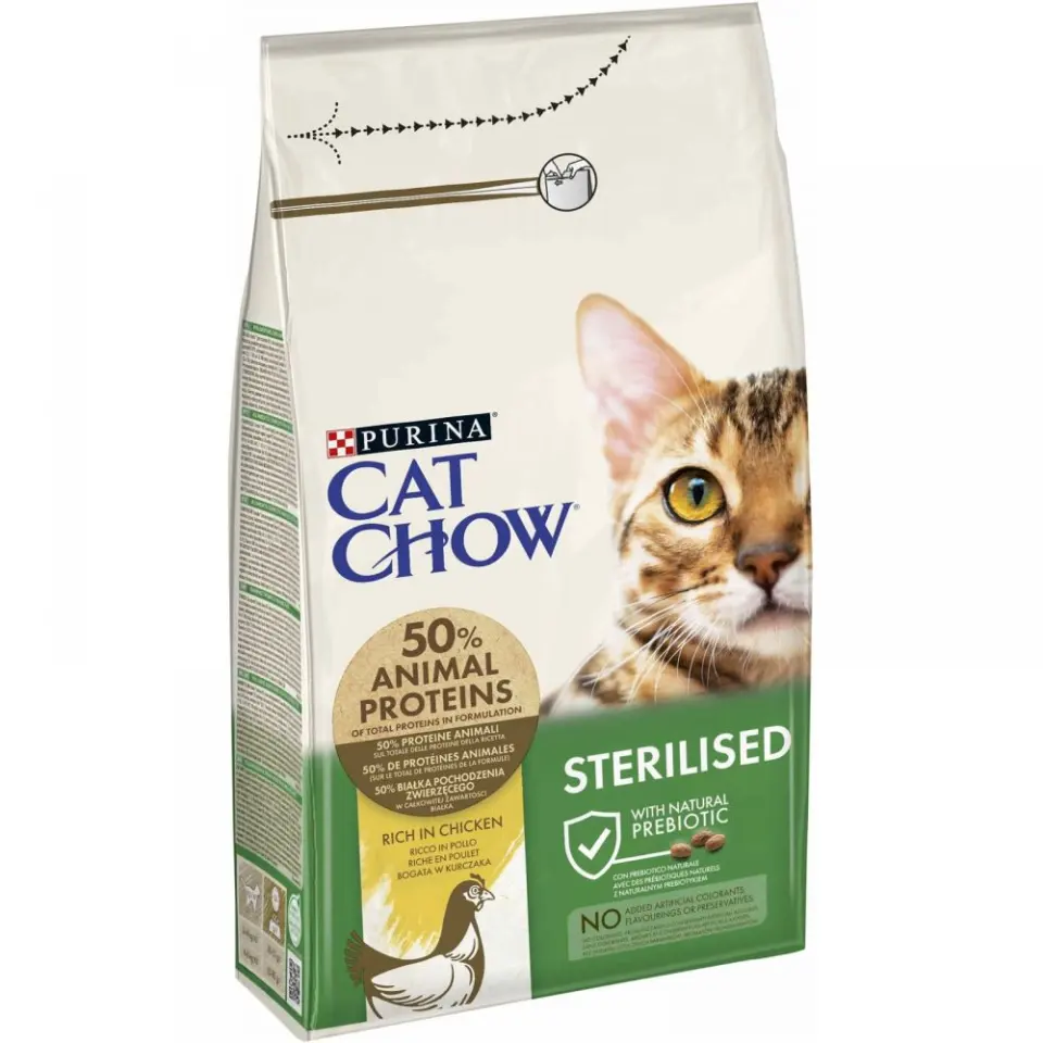 Purina Cat Chow Sterilised, curcan si pasare, hrana uscata pentru pisici adulte sterilizate, 1.5 kg
