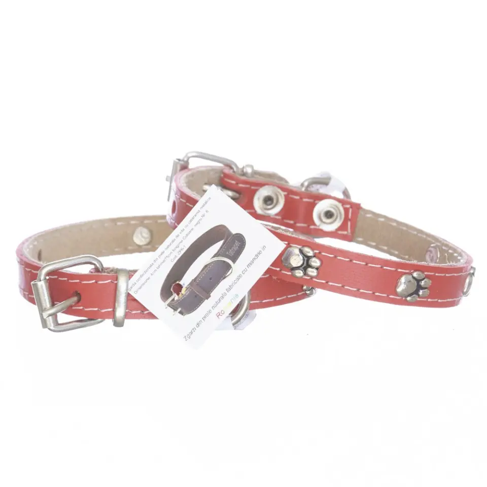 Zgarda din piele, rosie, cu strasuri, 1.4 cm x 30 cm, nr 0, pentru caini de talie mica