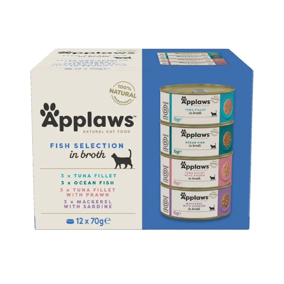 Hrana umeda pisici, Applaws Cat Adult Selectie Peste, Multipack Conserve, 12 x 70 g