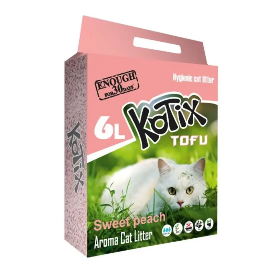 KOTIX, Piersici, așternut igienic pisici, peleți, tofu, aglomerant, neutralizare mirosuri, biodegradabil, 6l
