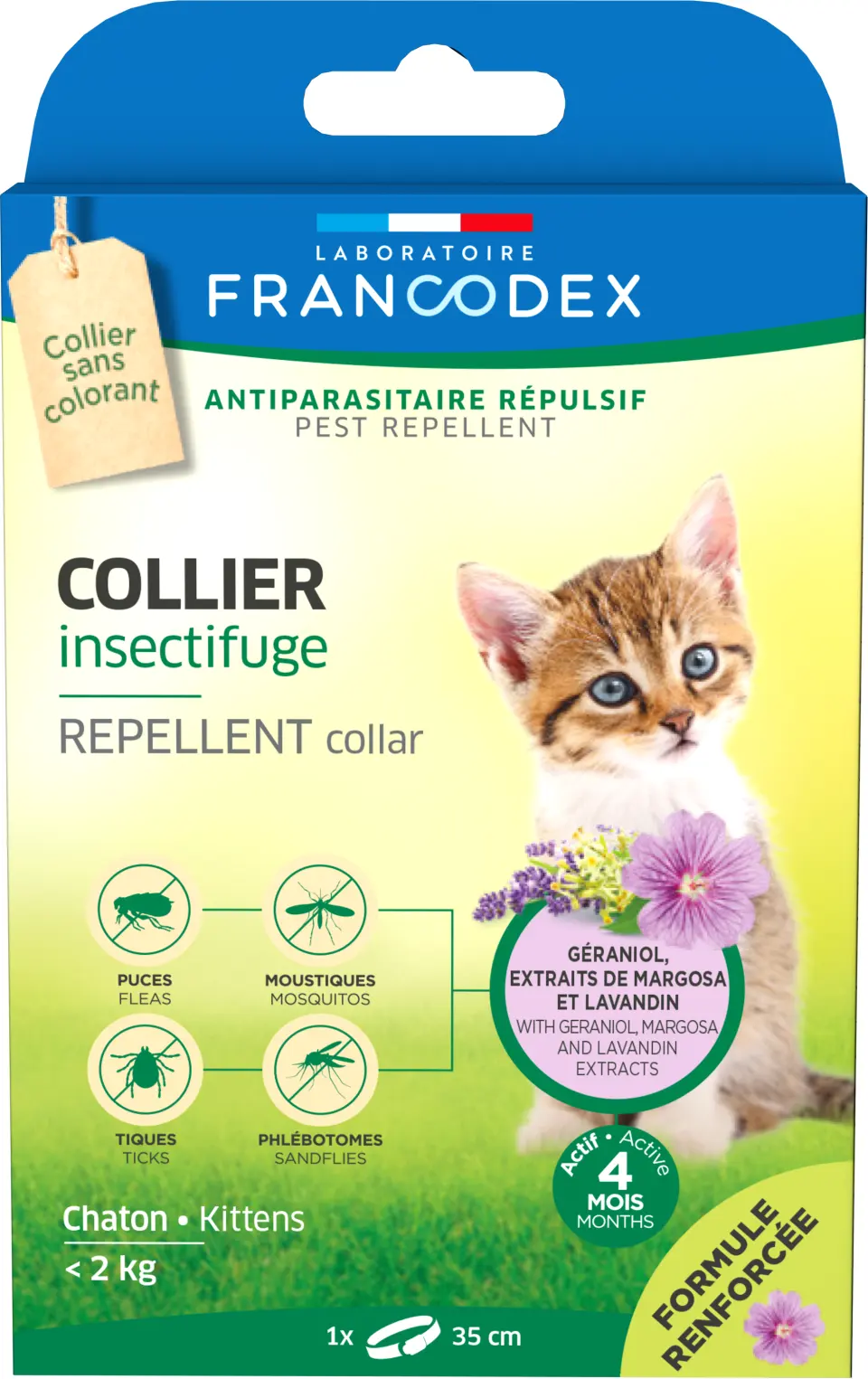 Francodex, zgarda antiparazitara geraniol kitten