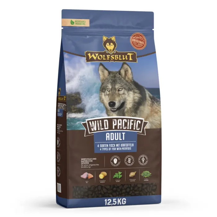 Hrana uscata pentru caini Wolfsblut Wild Pacific Adult cu peste 12,5 kg