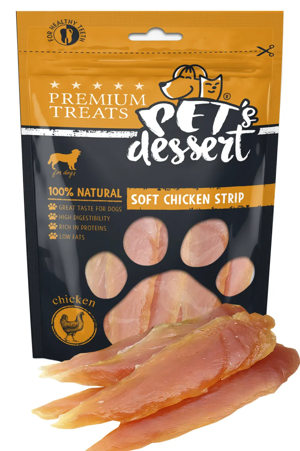 Recompnese pentru caini, Pet s Dessert Dog Soft Chicken Strips 80g LSC-01