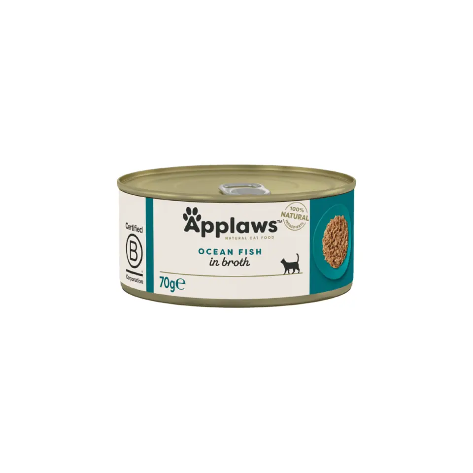 APPLAWS, Pește, conservă hrană umedă pisici, (în supă), 70g