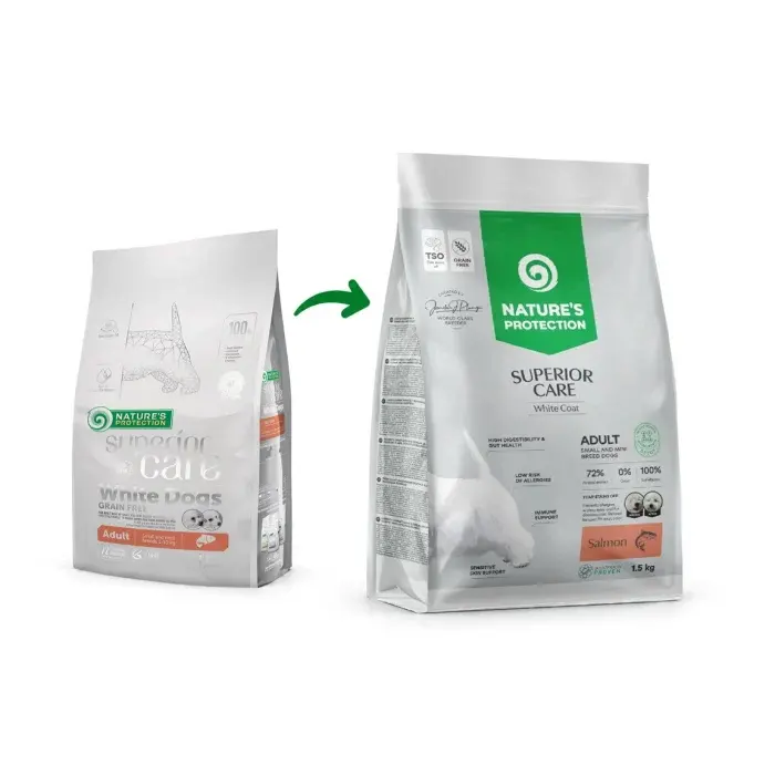 Hrana uscata pentru caini Nature s Protection Superior Care White Dogs Adult Small Mini, cu somon, 1,5 kg