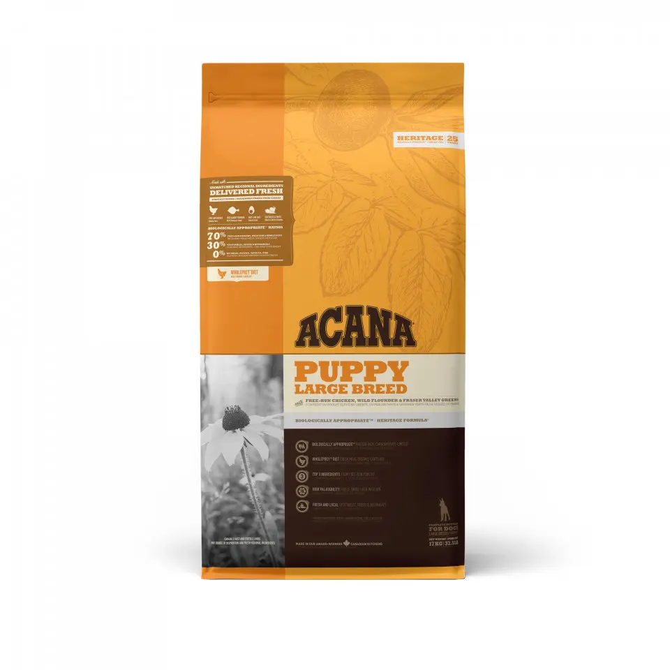 Acana Heritage Junior Talie Mare hrană pentru câini 17 kg: 70% carne, fără cereale