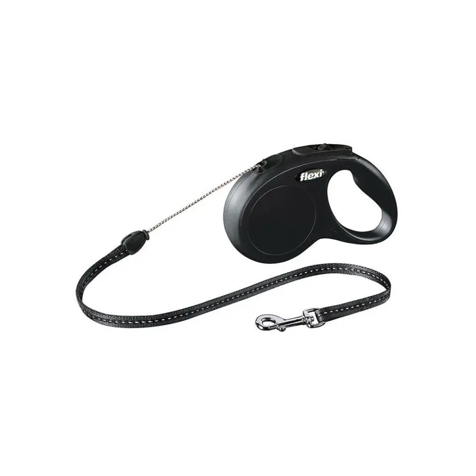 Lesa retractabila Flexi, neagra, pentru caini cu greutate de pana la 20 kg, lungime 5 m