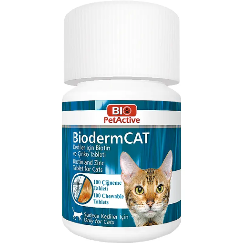 Bio PetActive Biodermcat, supliment pentru pisici: 100 tablete, biotină și zinc