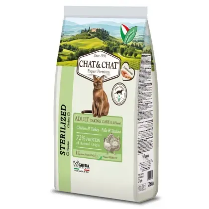 Hrana uscata pentru pisici Chat Chat Adult Sterilized cu pui curcan 14 kg