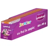 Set 28 buc x 85 gr Hrana umeda pentru pisici Whiskas Junior cu pui in aspic