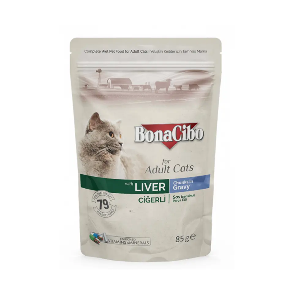 BonaCibo Adult Pisica Ficat Plic, 85 gr